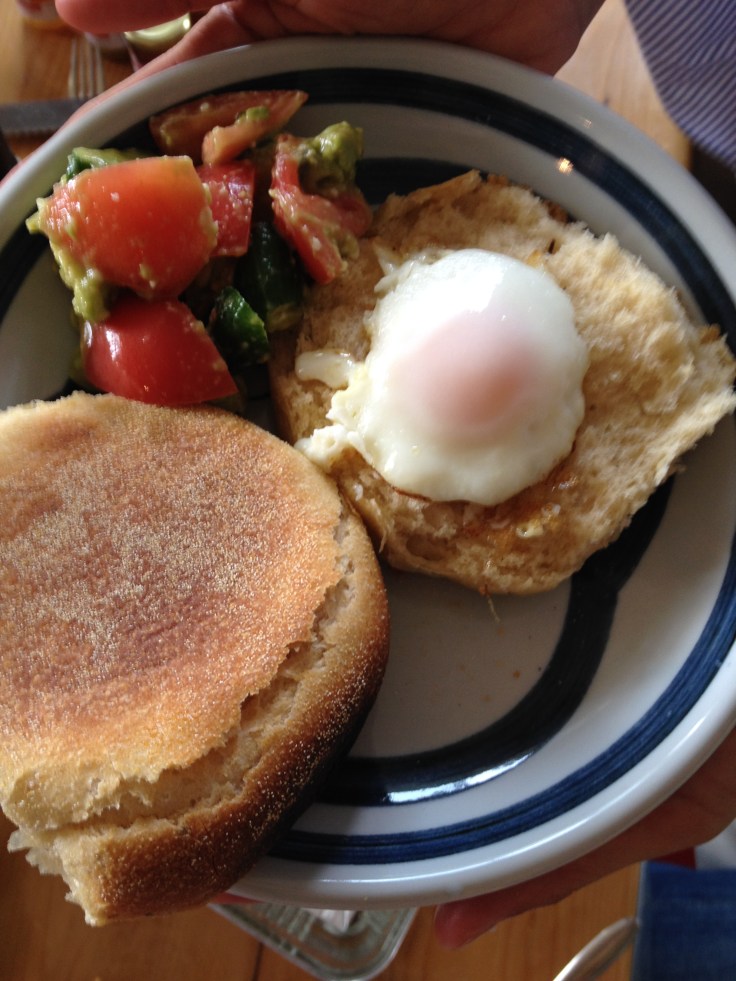 C.A.T. Salad, Fried Frozen Egg on Natural Yeast English Muffins